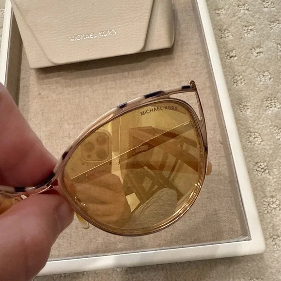 Michael Kors Gold Cat Eye Sunglasses with Yellow Lenses + Case - Picture 2 of 3